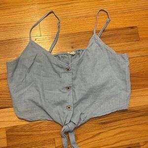 Garage cropped light blue tank top with buttons